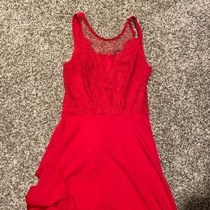 Red mesh front sleeveless dress